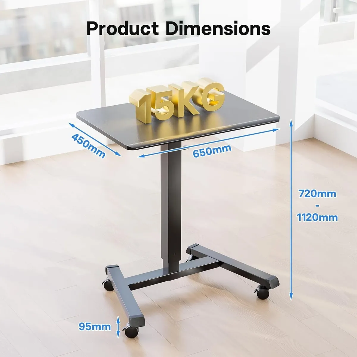 65x45 cm Mobile Standing Desk with 4 Rolling - Image 2
