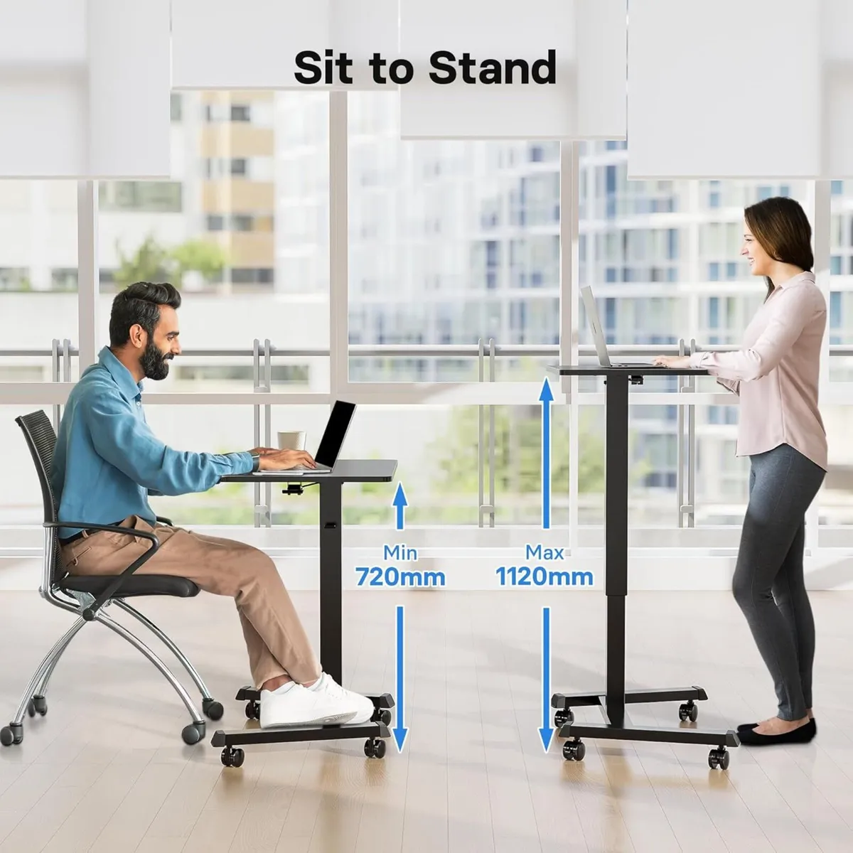 65x45 cm Mobile Standing Desk with 4 Rolling - Image 3