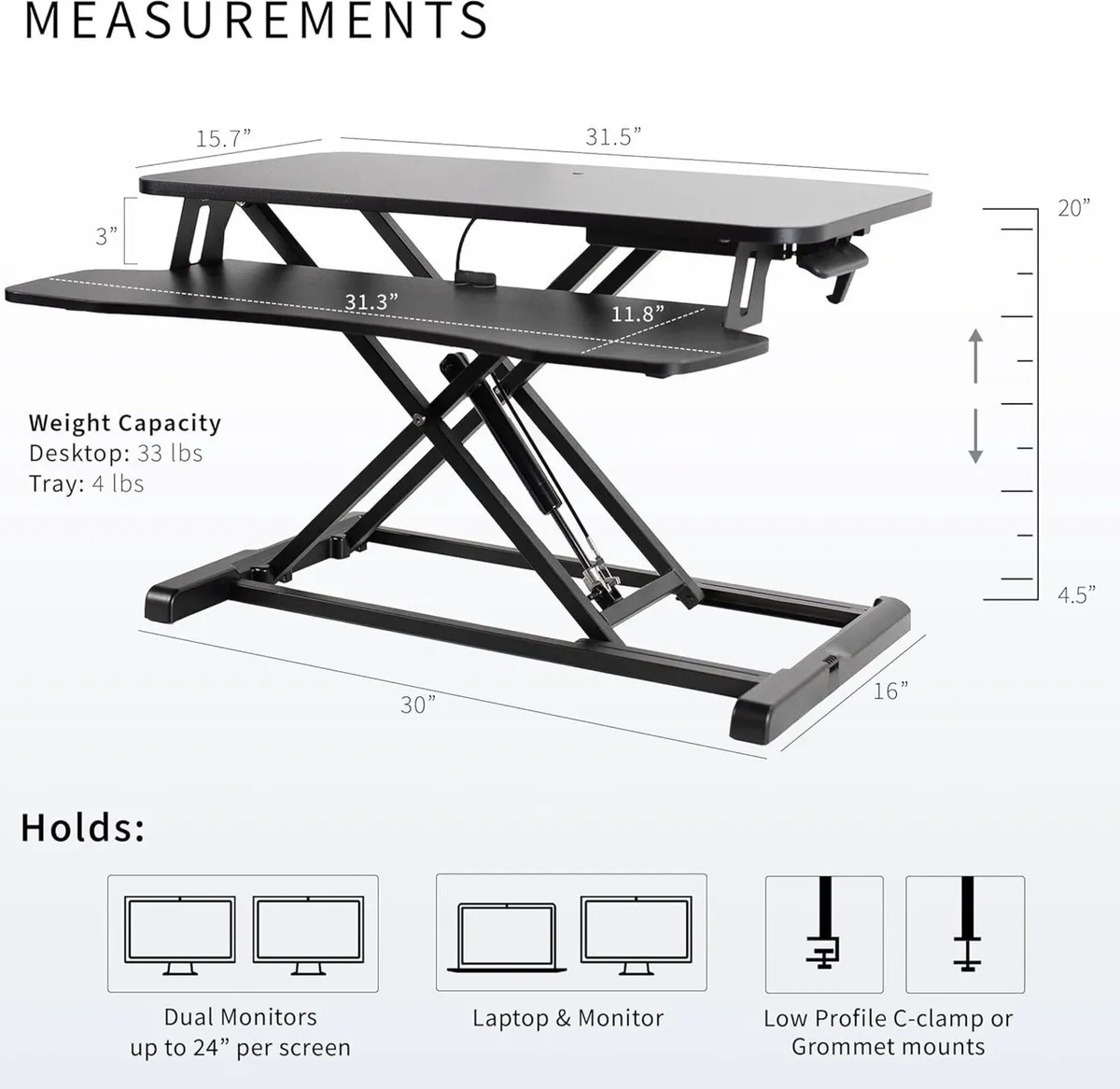 Standing 81 cm Desk Converter Height Adjustable - Image 3