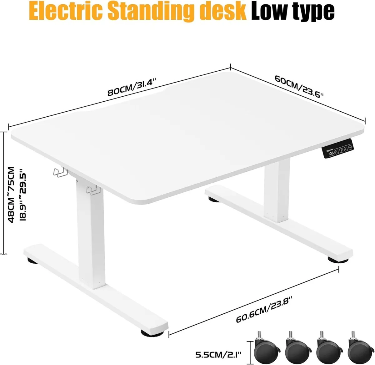 Electric Standing Desk 80x60 cm Low Height 48-75 - Image 3