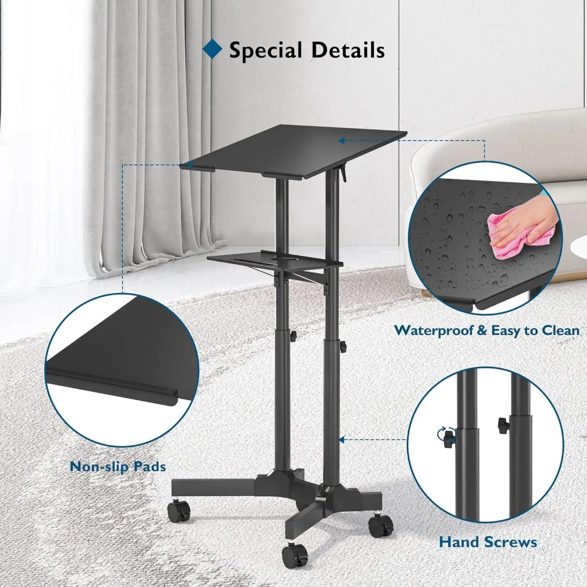 Adjustable Mobile Laptop Desk Rolling Stand-Up - Image 4