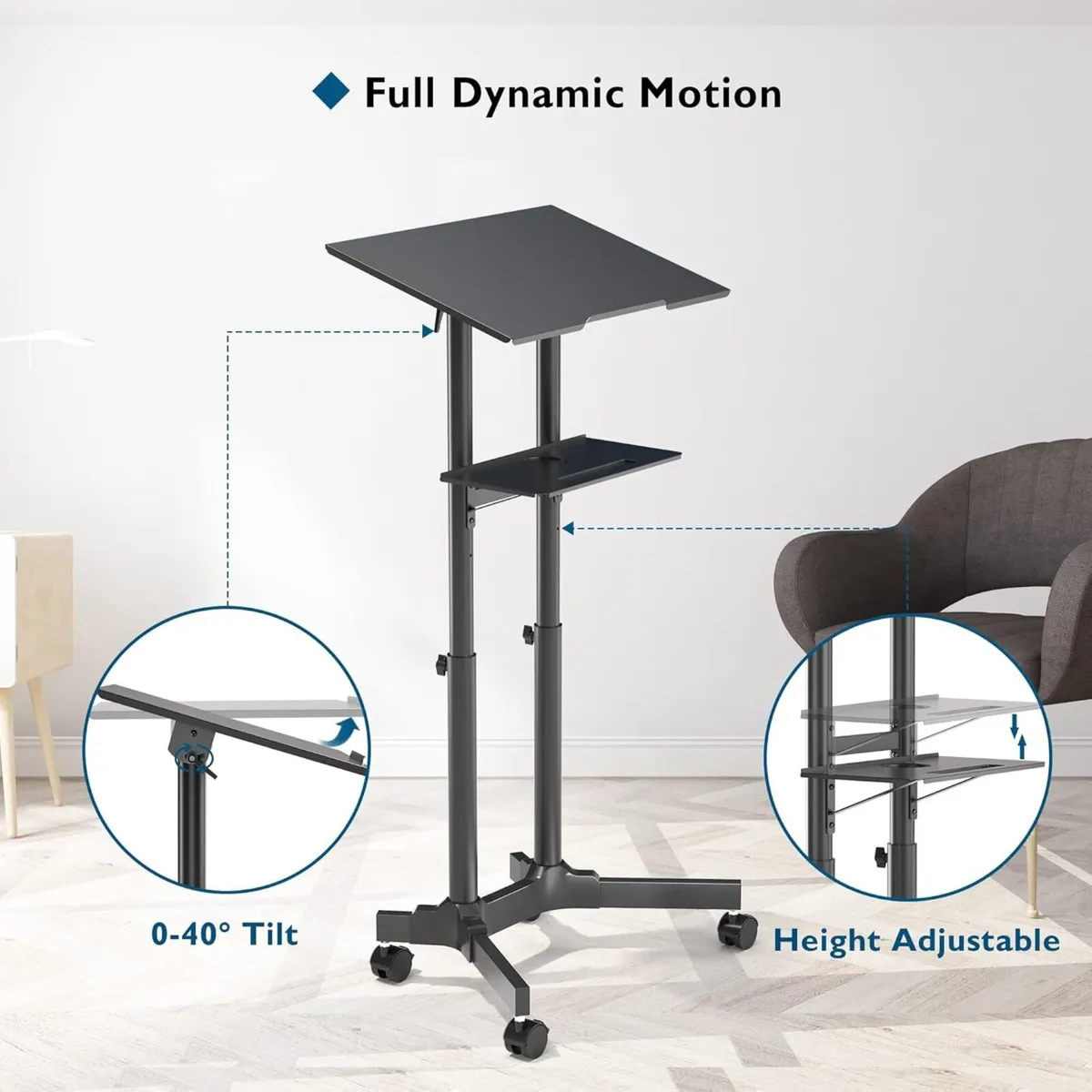 Adjustable Mobile Laptop Desk Rolling Stand-Up - Image 3