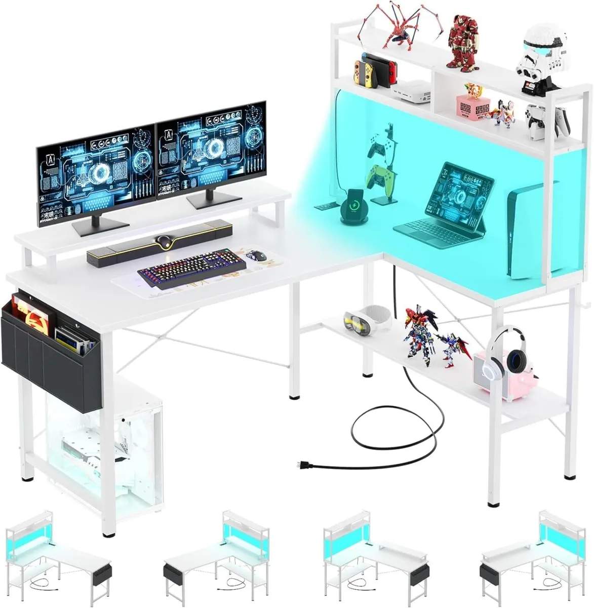 L Shaped Gaming Desk with Power Outlets LED - Image 1