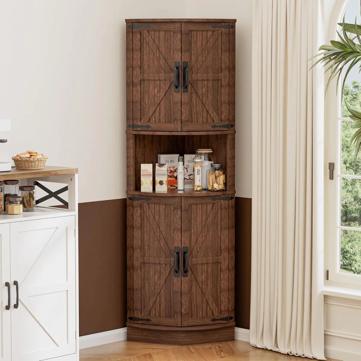 165cm Tall Corner Storage Cabinet with Barn Doors - Image 1