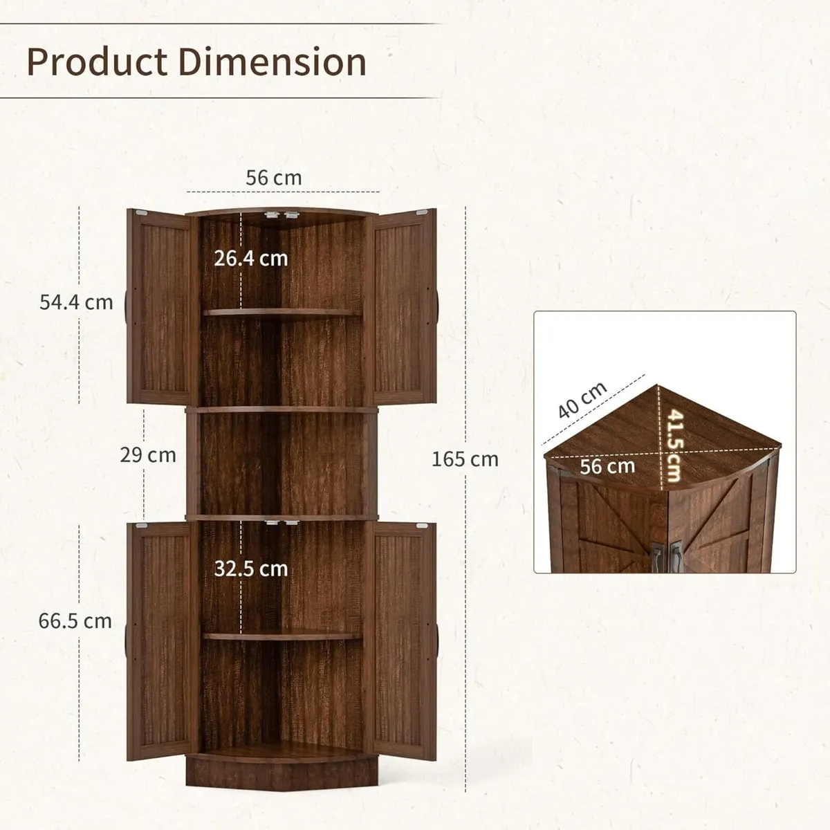 165cm Tall Corner Storage Cabinet with Barn Doors - Image 2