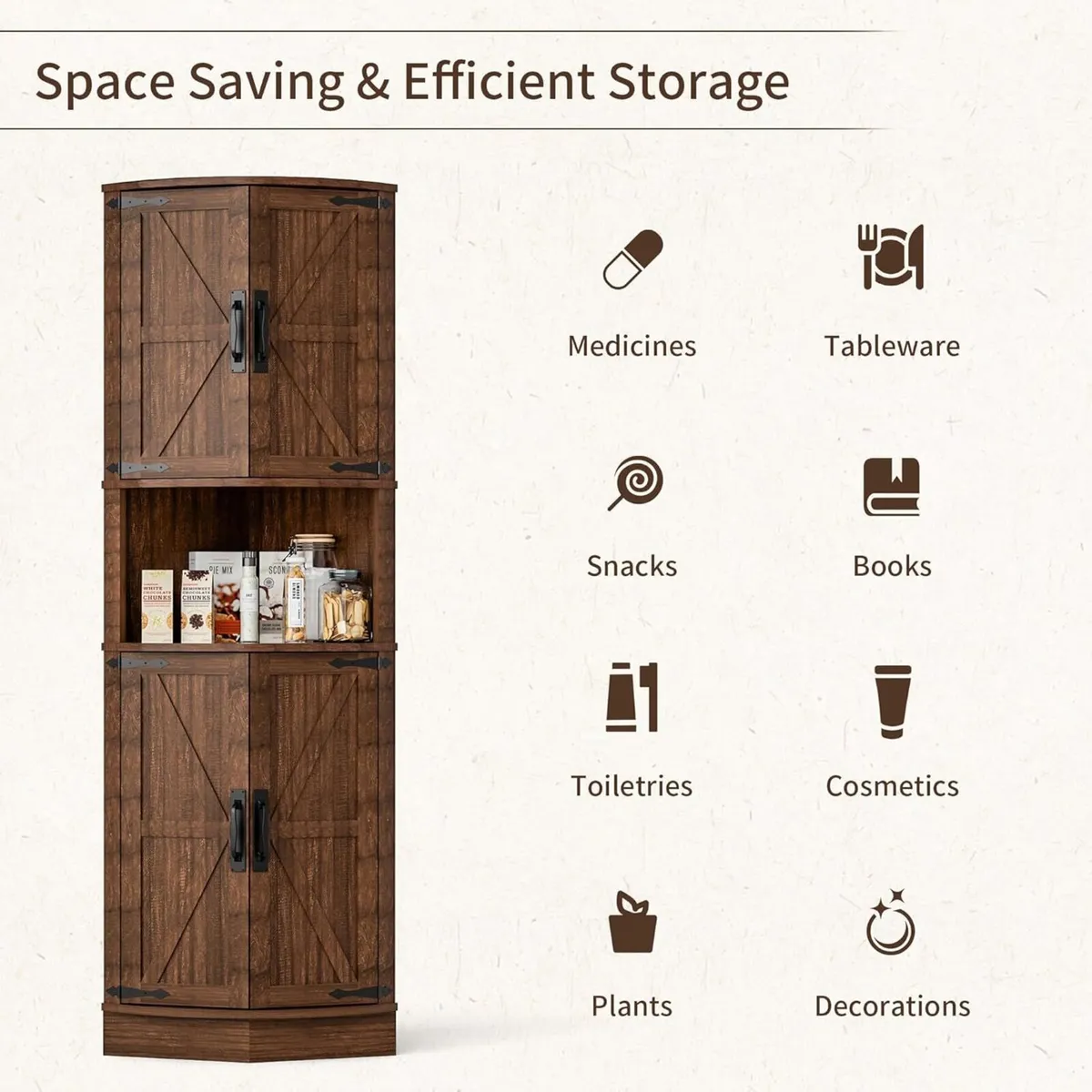 165cm Tall Corner Storage Cabinet with Barn Doors - Image 4