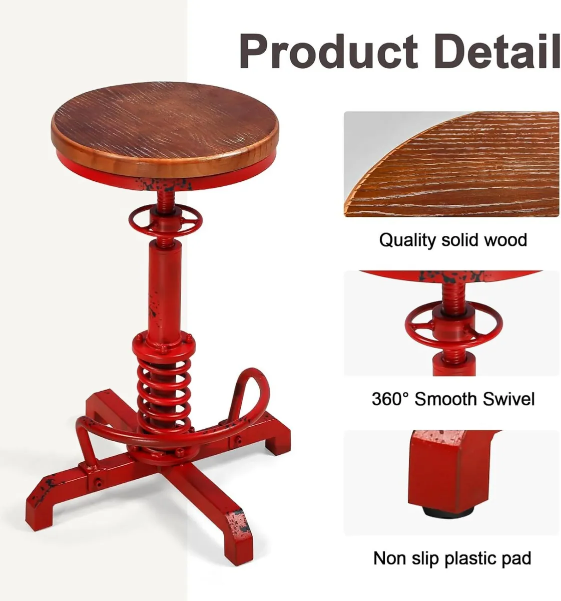 Industrial Bar Stool 24-28 Inch Height Adjustable - Image 4