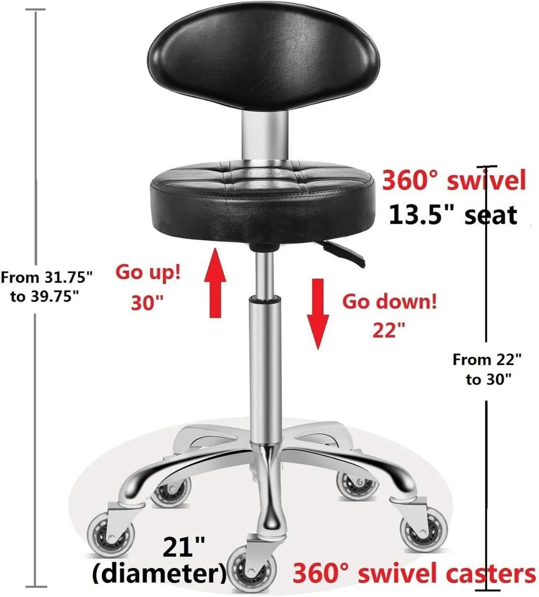 Rolling Stool Chair with Smooth-rolling Dual-wheel - Image 2