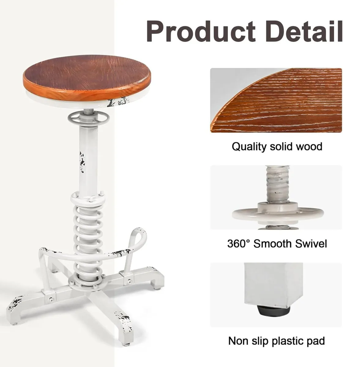 Vintage Industrial Bar Stool 24-28 Inch Height - Image 4