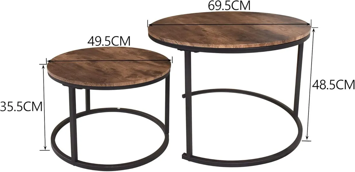 Black Round Coffee Table Set of 2 Side for Living - Image 3