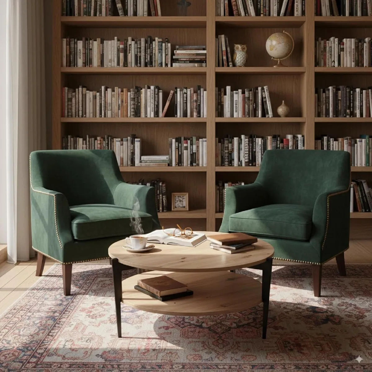 Wood Round Coffee Table with 2-Tier Storage - Image 2