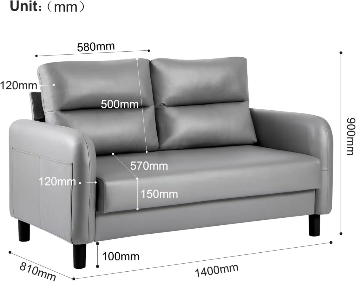 Faux Leather 2 Seater Sofa With Cushion - Comfy - Image 2