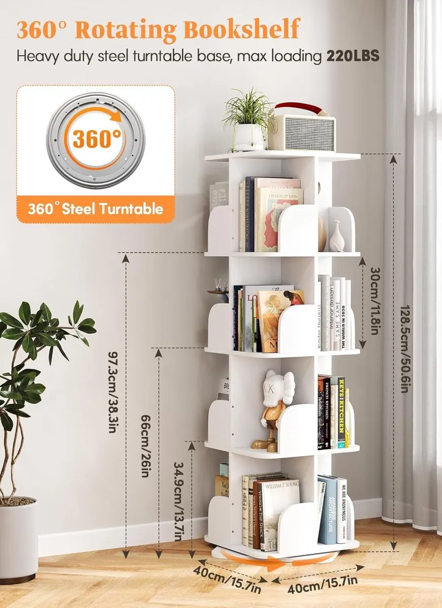 4 Tier Rotating Bookshelf Adjustable Tiers Square - Image 3