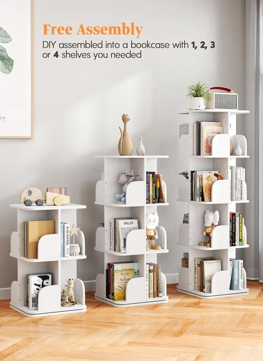 4 Tier Rotating Bookshelf Adjustable Tiers Square - Image 4
