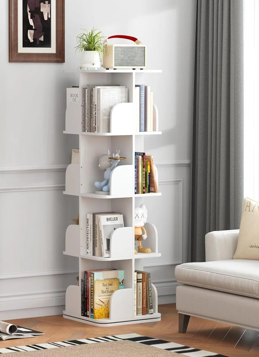 4 Tier Rotating Bookshelf Adjustable Tiers Square - Image 2
