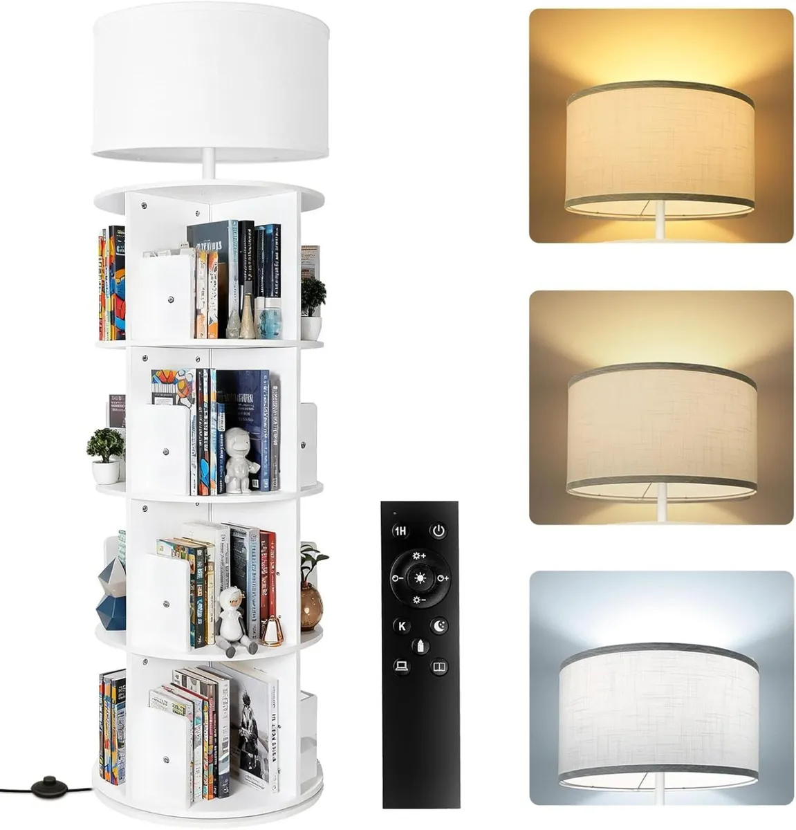 5 Tier Rotating Bookshelf with Light Round - Image 1