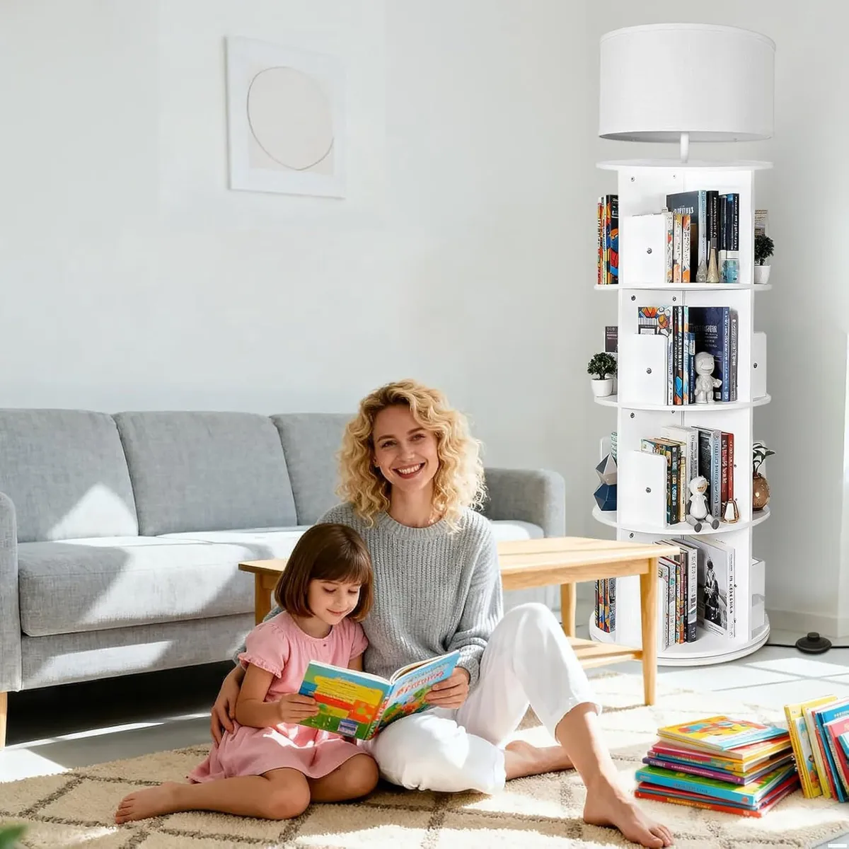 5 Tier Rotating Bookshelf with Light Round - Image 2