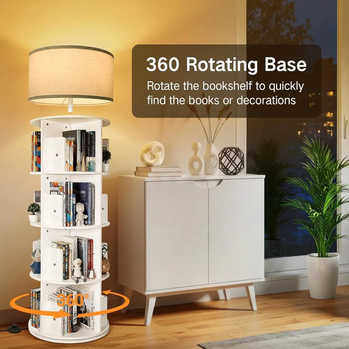 5 Tier Rotating Bookshelf with Light Round - Image 4