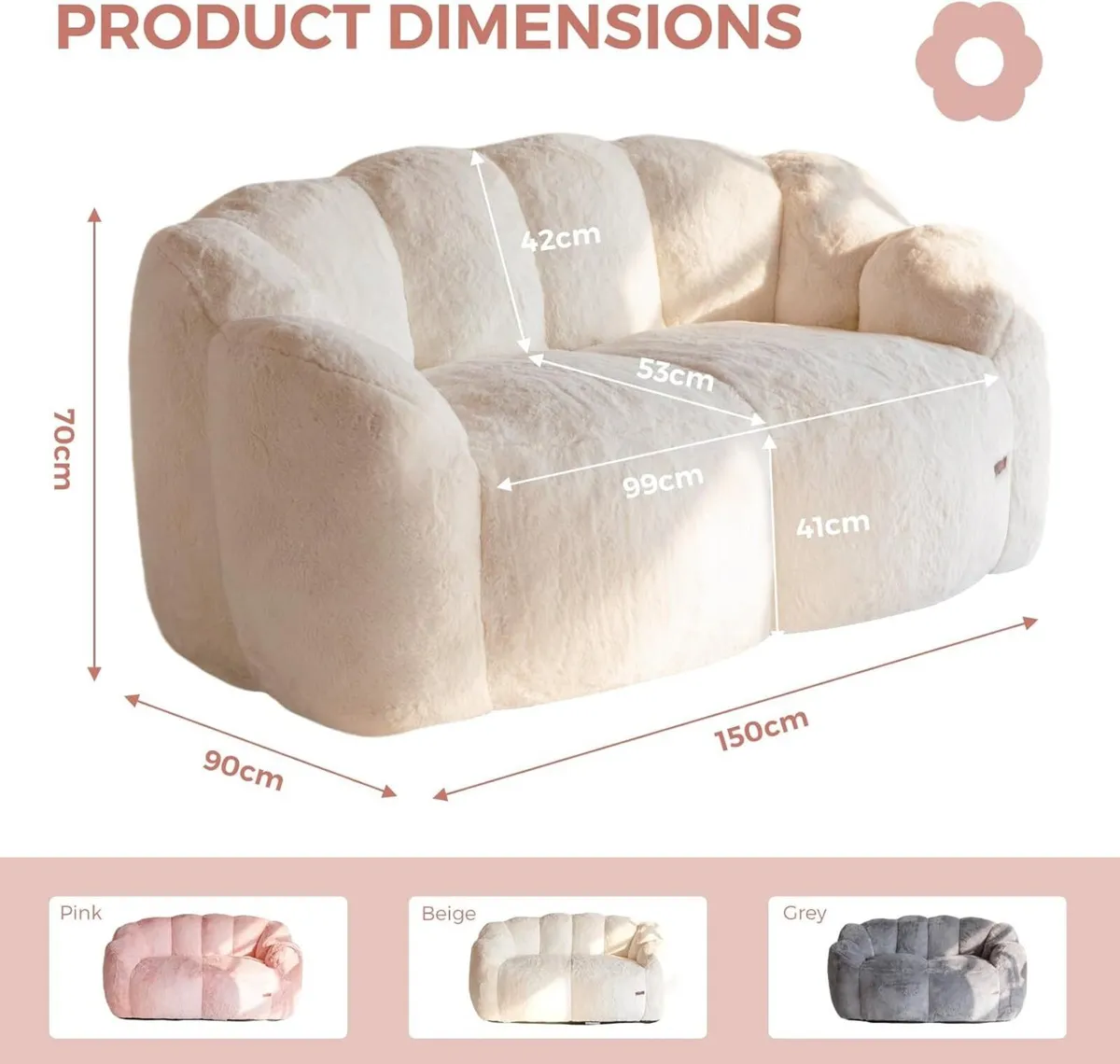 Bean Bag Chair Floral Shaped 2 Seater Sofa - Image 2