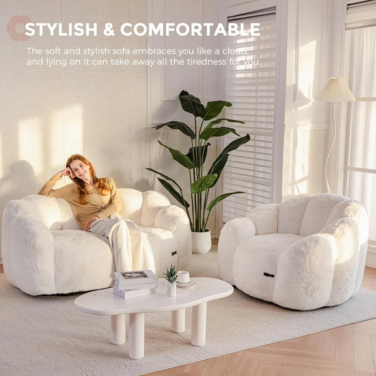 Bean Bag Chair Floral Shaped 2 Seater Sofa - Image 4