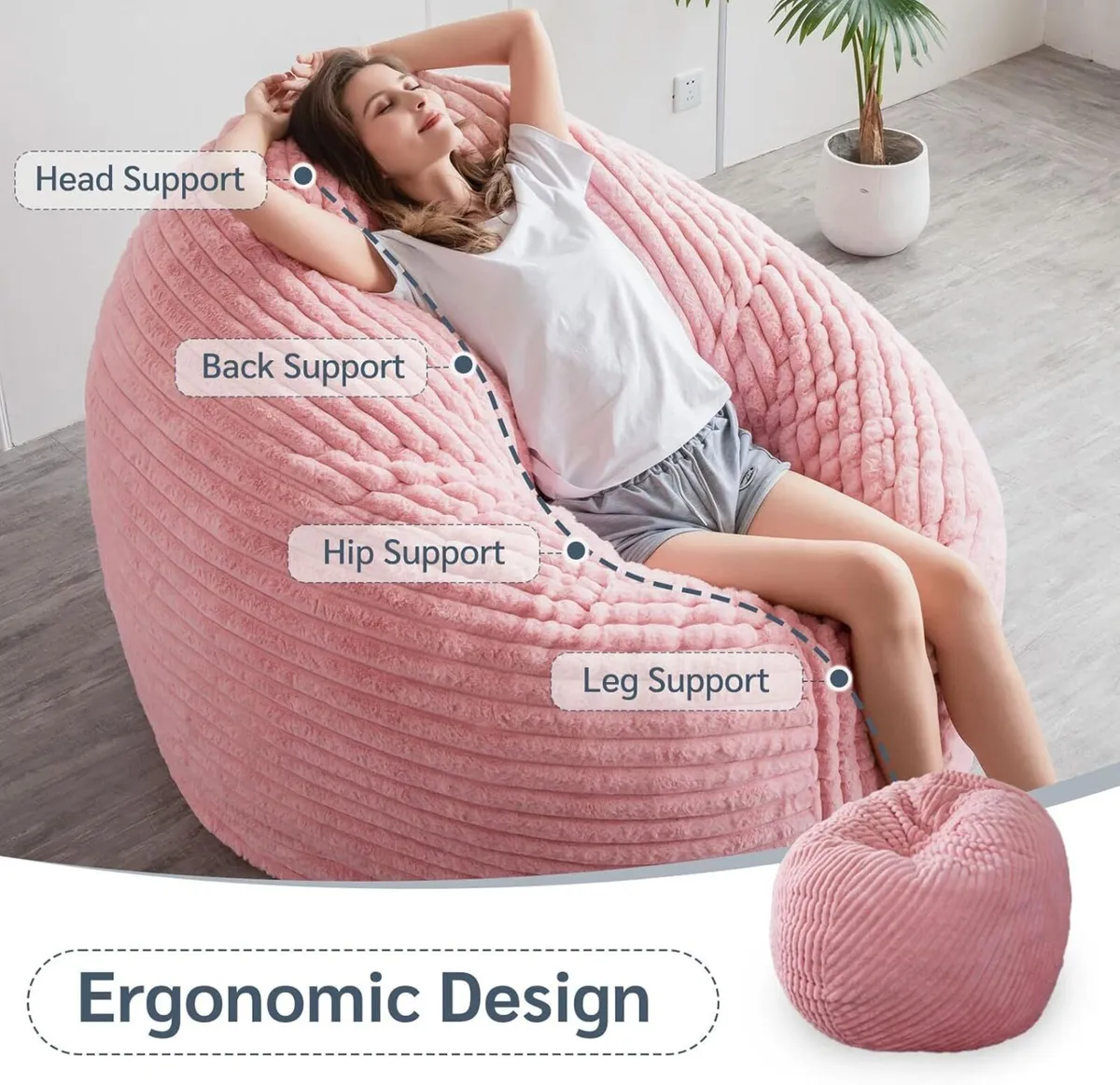 Giant Bean Bag Bed - Round Chair Large Sofa with - Image 4