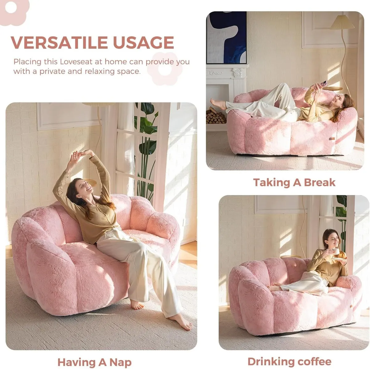 Bean Bag Chair Floral Shaped 2 Seater Sofa - Image 3
