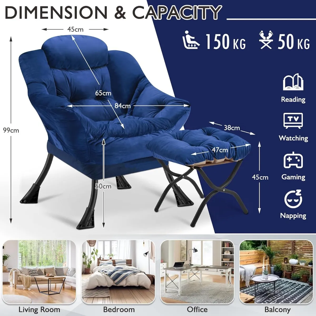 Armchair Living Room Comfy Reading Chair with - Image 3