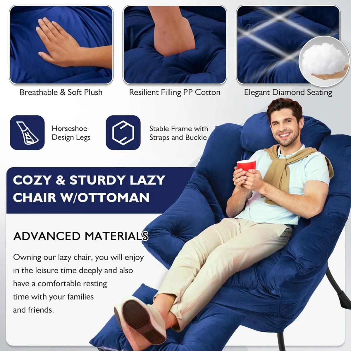 Armchair Living Room Comfy Reading Chair with - Image 4