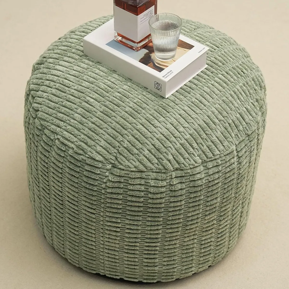 Round Stuffed Pouf Ottoman for Foot Rest Storage - Image 1