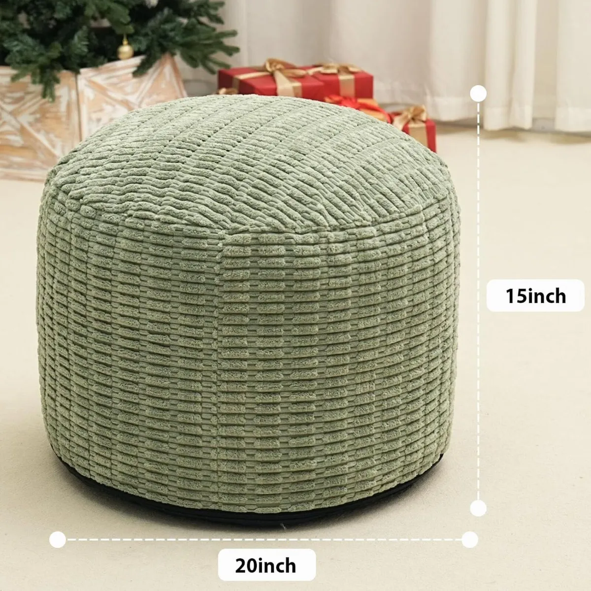 Round Stuffed Pouf Ottoman for Foot Rest Storage - Image 2