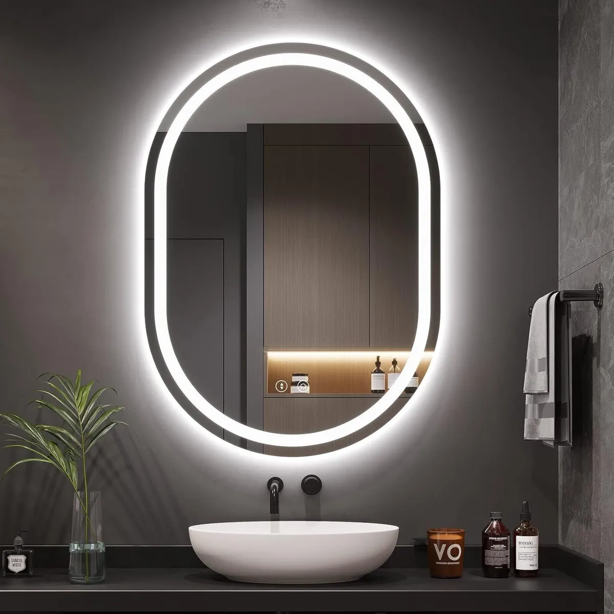 50x70cm Oval LED Bathroom Mirror with Light - Image 1
