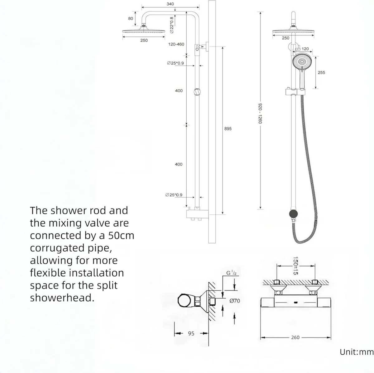 Thermostatic Shower Mixer Set with Solid Brass - Image 2