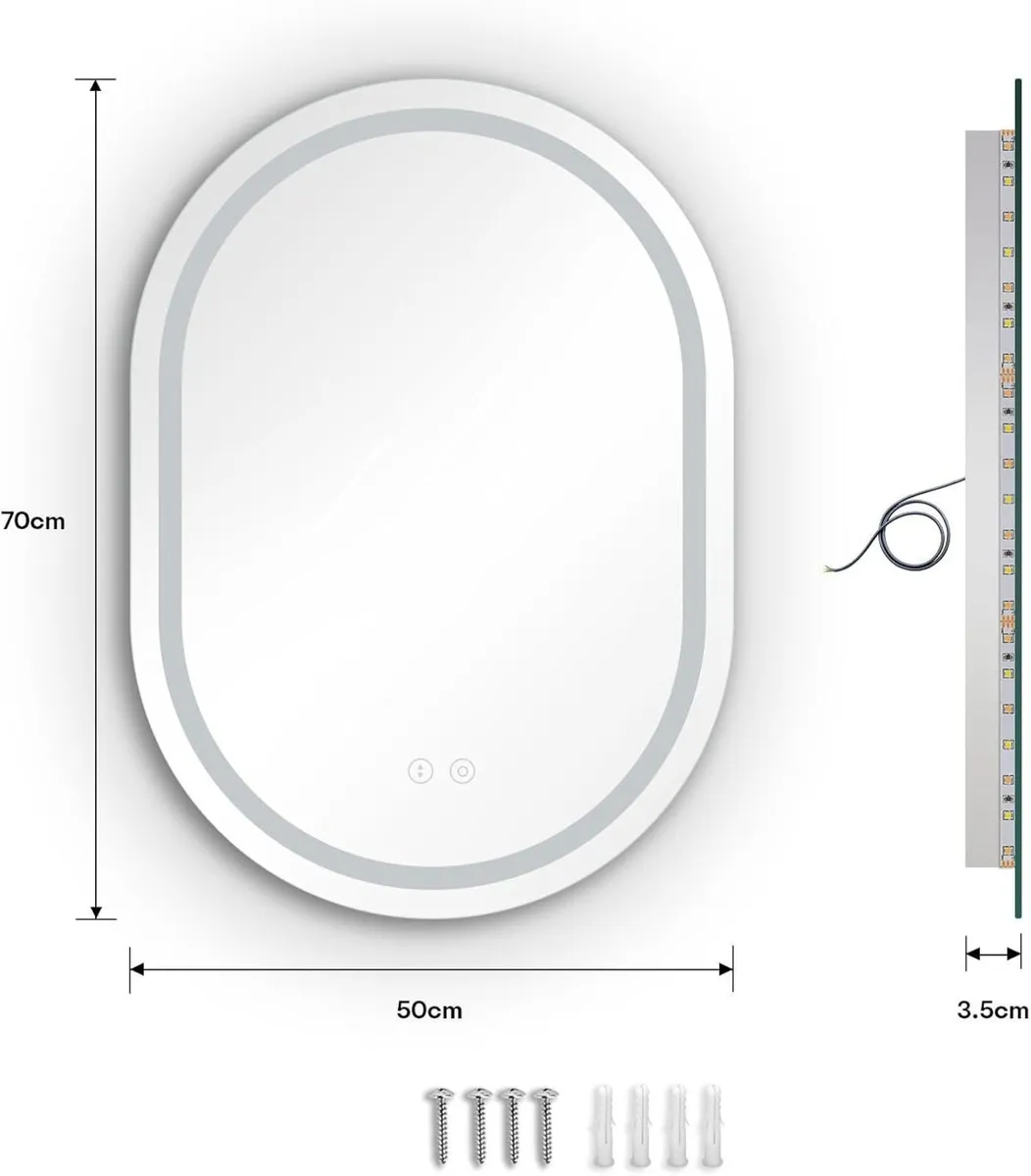 50x70cm Oval LED Bathroom Mirror with Light - Image 2