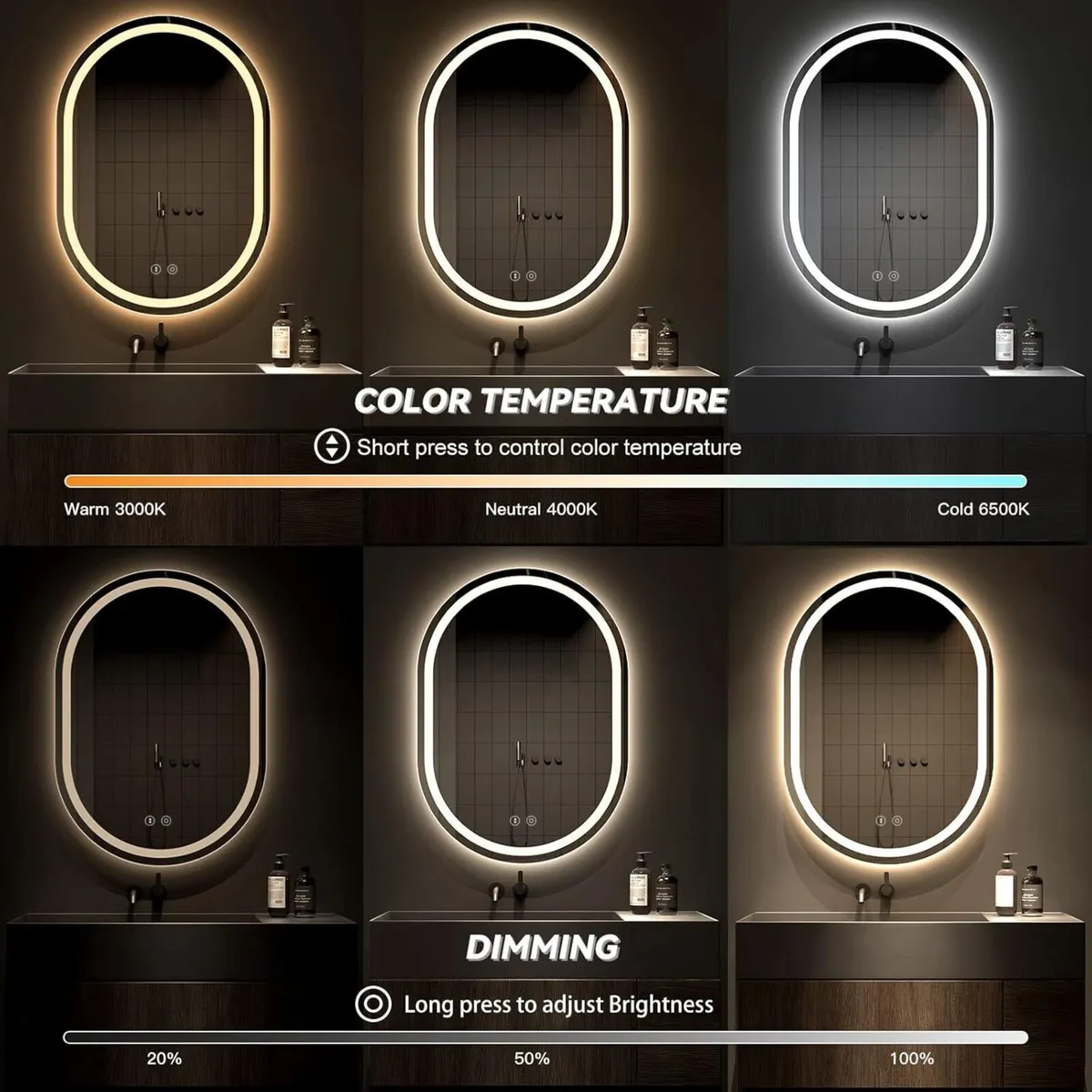 50x70cm Oval LED Bathroom Mirror with Light - Image 3