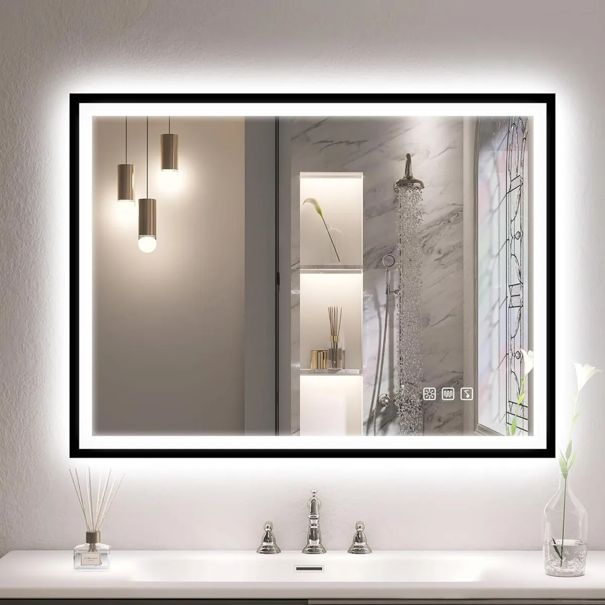80x60cm Bluetooth-Bathroom-Mirror-with-LED-Lights - Image 1