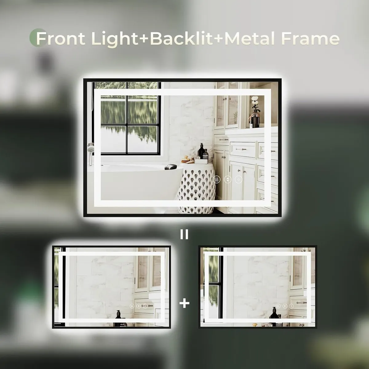 Black Metal Framed Bathroom Mirror with LED - Image 3