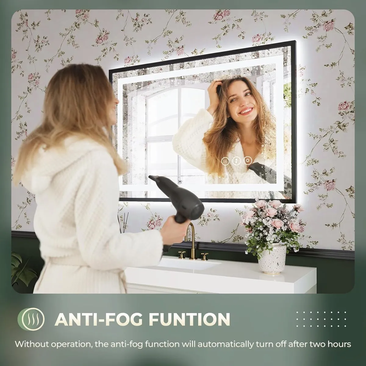 Black Metal Framed Bathroom Mirror with LED - Image 4