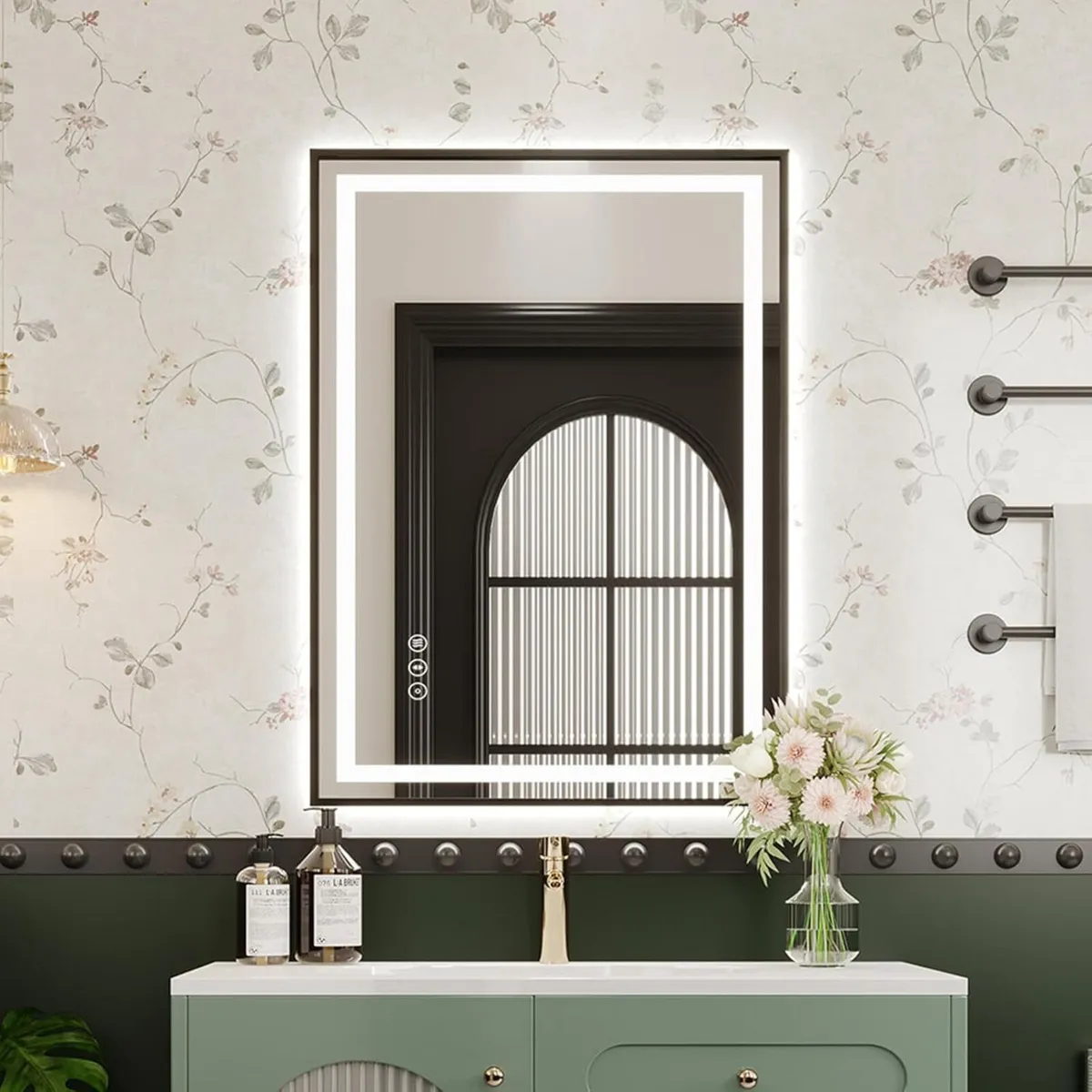Black Metal Framed Bathroom Mirror with LED - Image 1