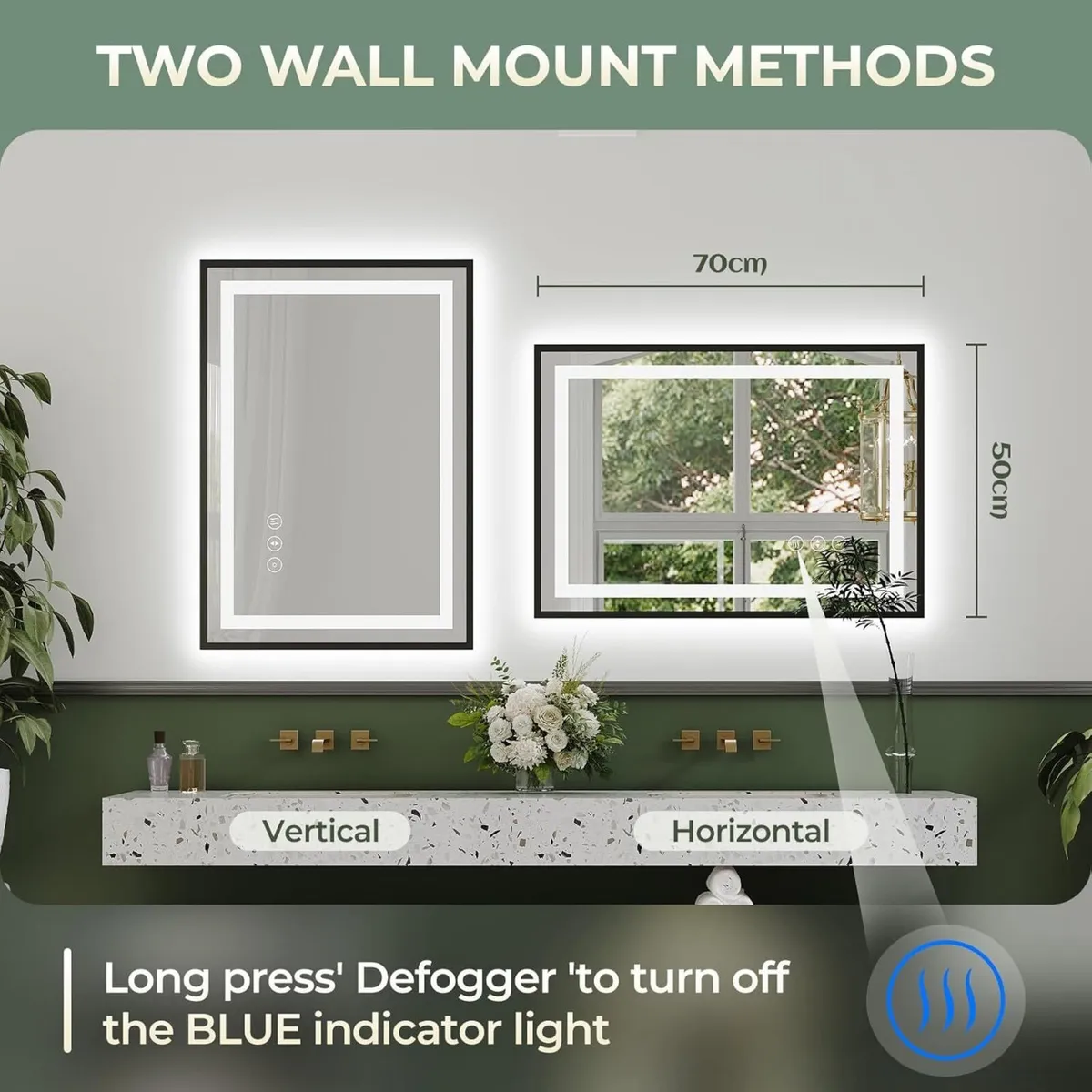 Black Metal Framed Bathroom Mirror with LED - Image 2