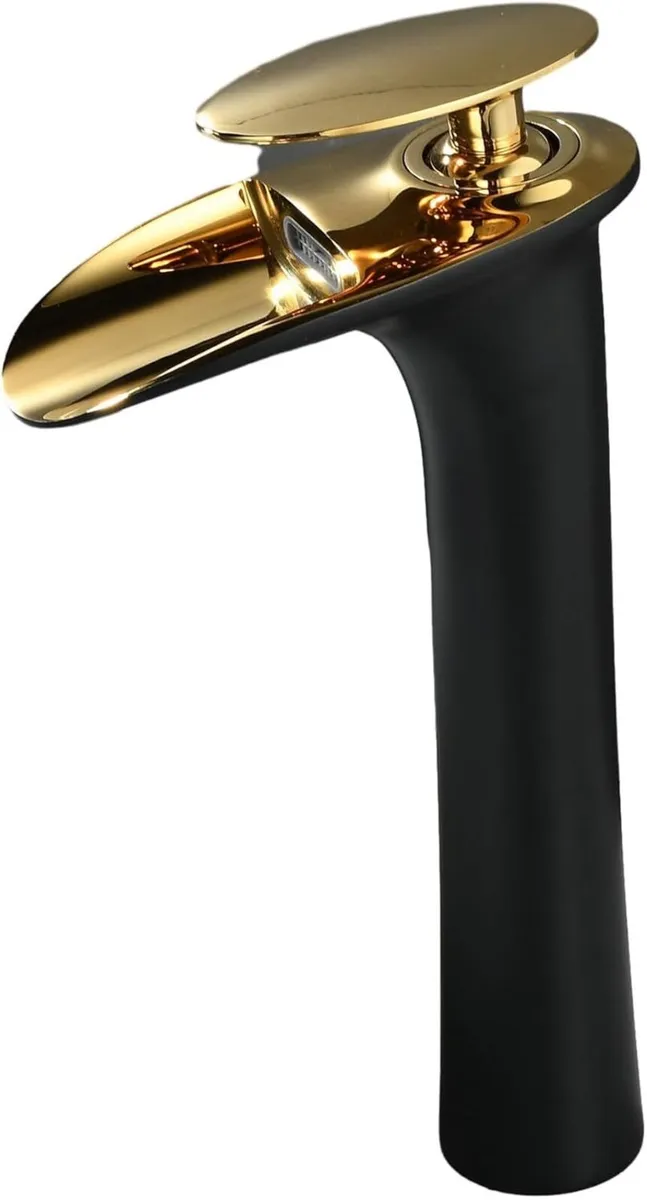 Bathroom Basin Mixer Tap Black Gold Waterfall - Image 1