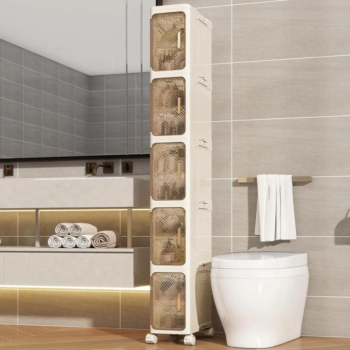 Slim Bathroom Cabinet 5 Tiers Storage Foldable - Image 1