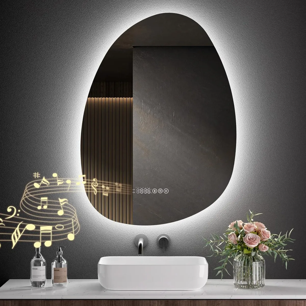 Asymmetrical Bathroom Mirror with Bluetooth - Image 1