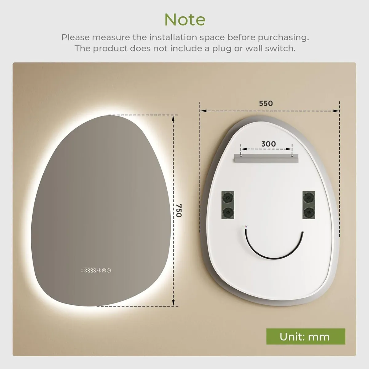 Asymmetrical Bathroom Mirror with Bluetooth - Image 2