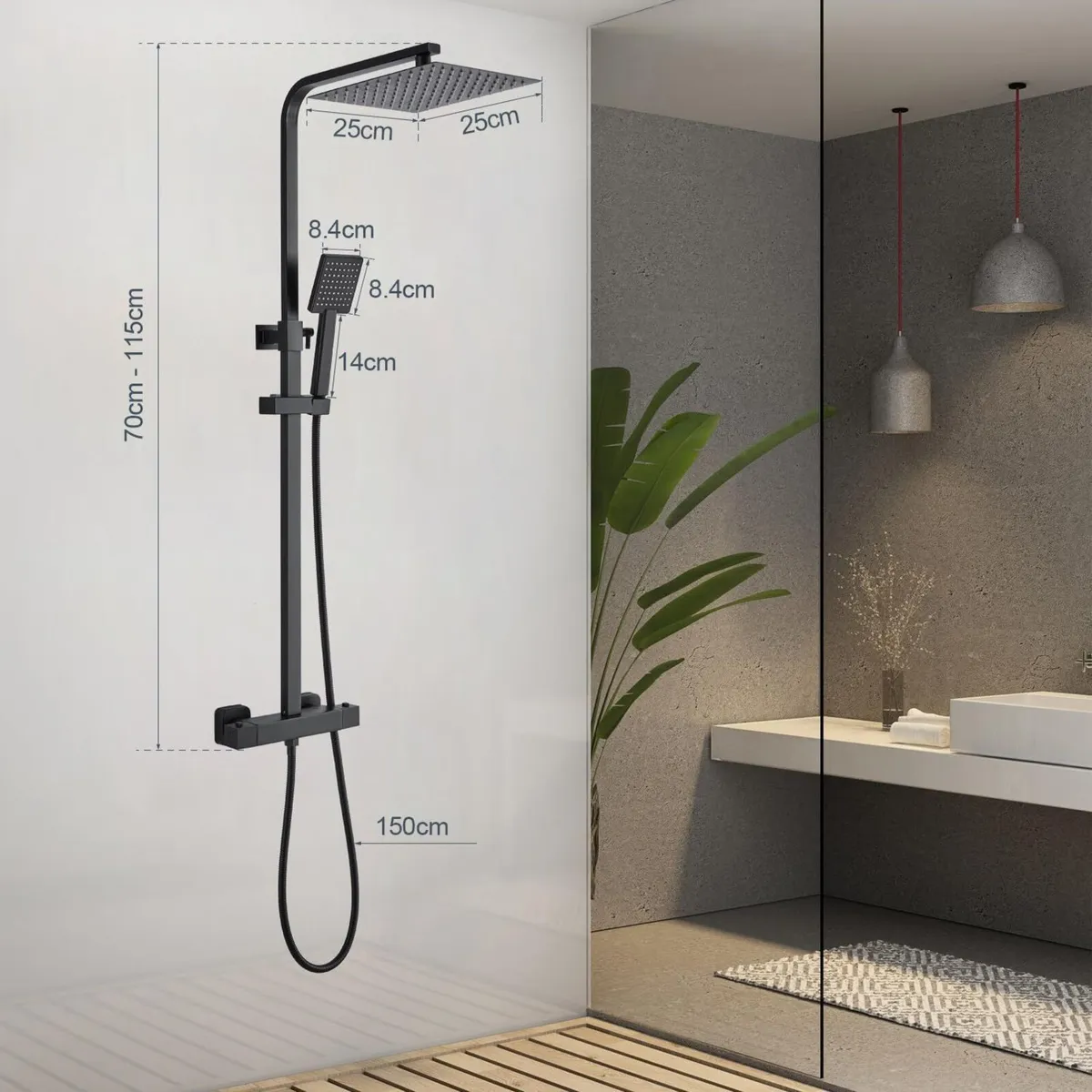 Black Thermostatic Shower Mixer Set Height - Image 2