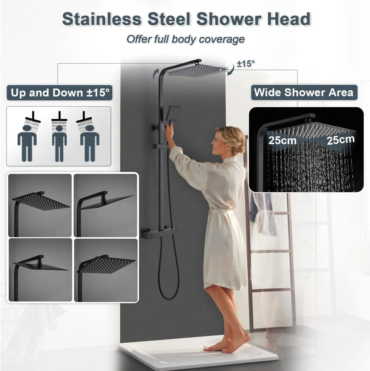 Black Thermostatic Shower Mixer Set Height - Image 3