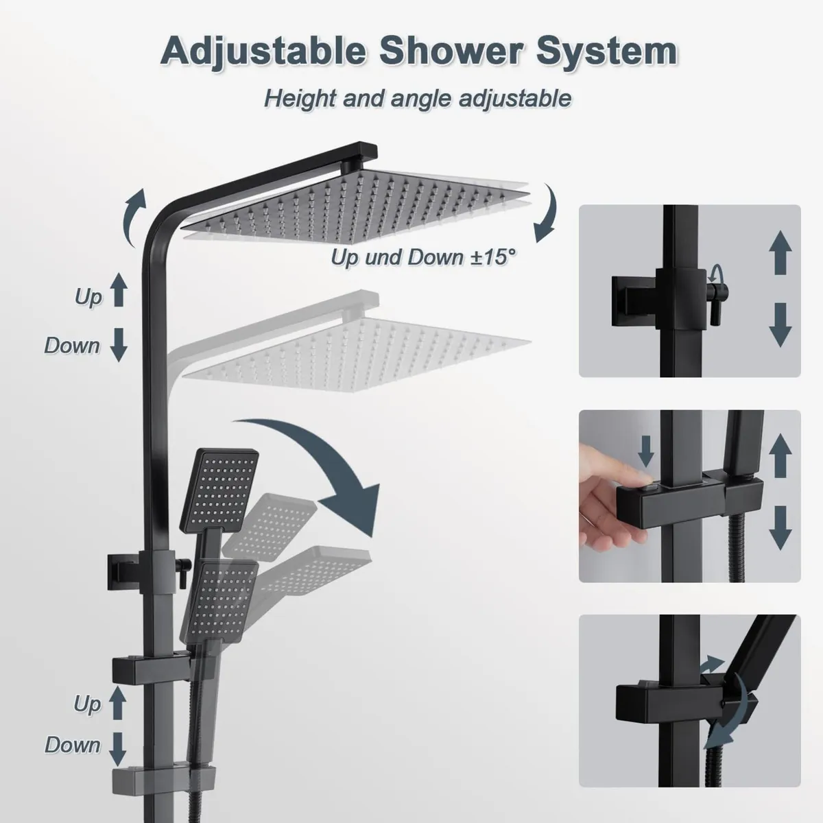 Black Thermostatic Shower Mixer Set Height - Image 4