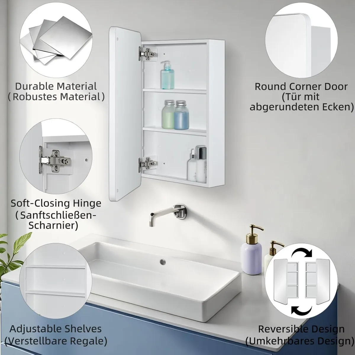 Mirror Medicine Cabinet for Bathroom - Metal - Image 2