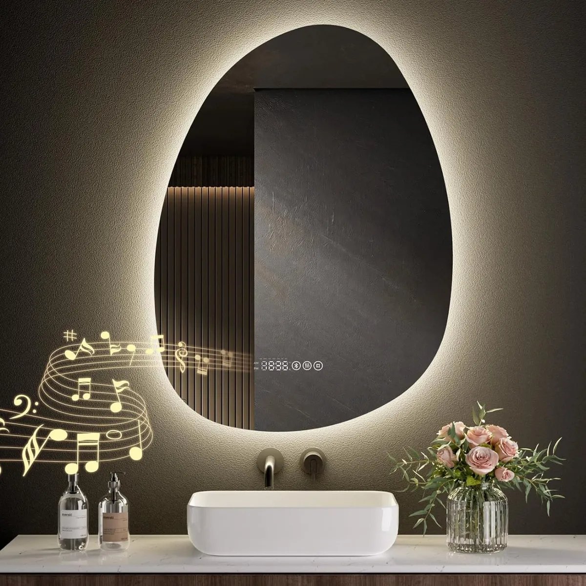 Asymmetrical Bathroom Mirror with Bluetooth - Image 3