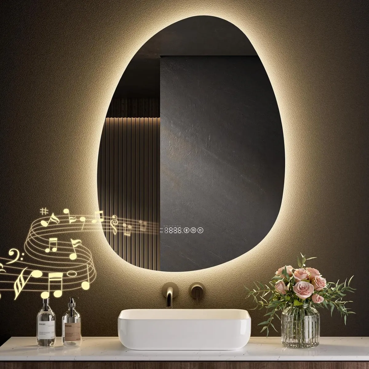 Asymmetrical Bathroom Mirror with Bluetooth - Image 4