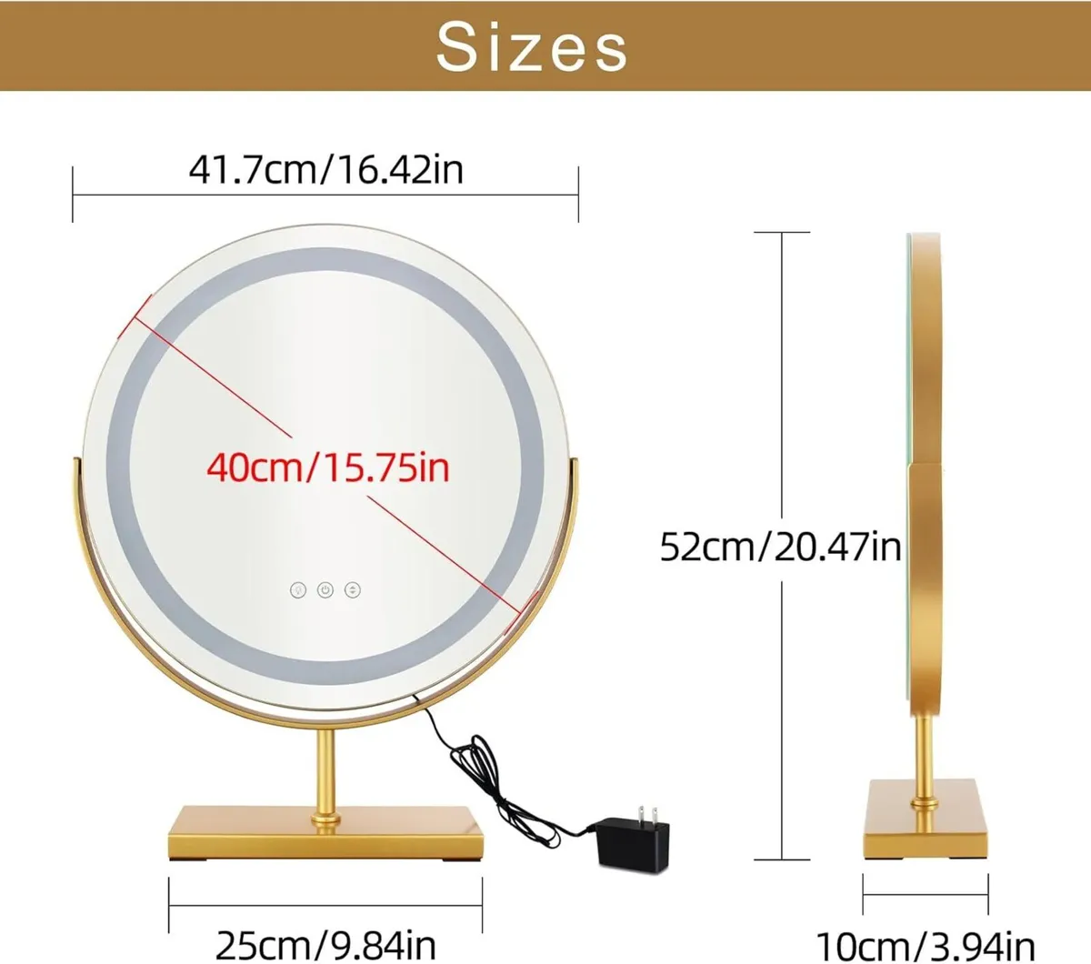 Gold Round LED Makeup Mirrors 360degrees Rotation - Image 2